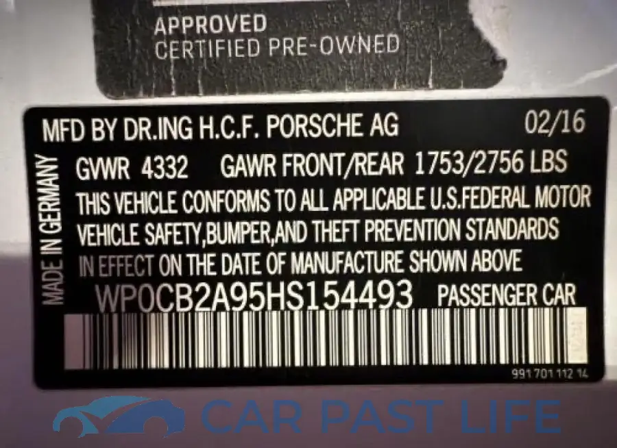 WP0CB2A95HS154493# 10