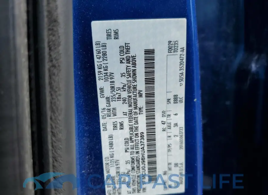 1FMCU0J98HUA37389# 13