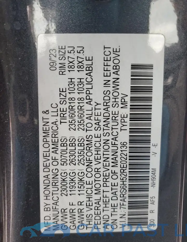 7FARS6H52RE022136# 13