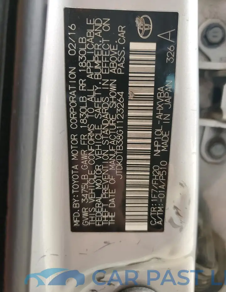 JTDKDTB38G1123264# 12