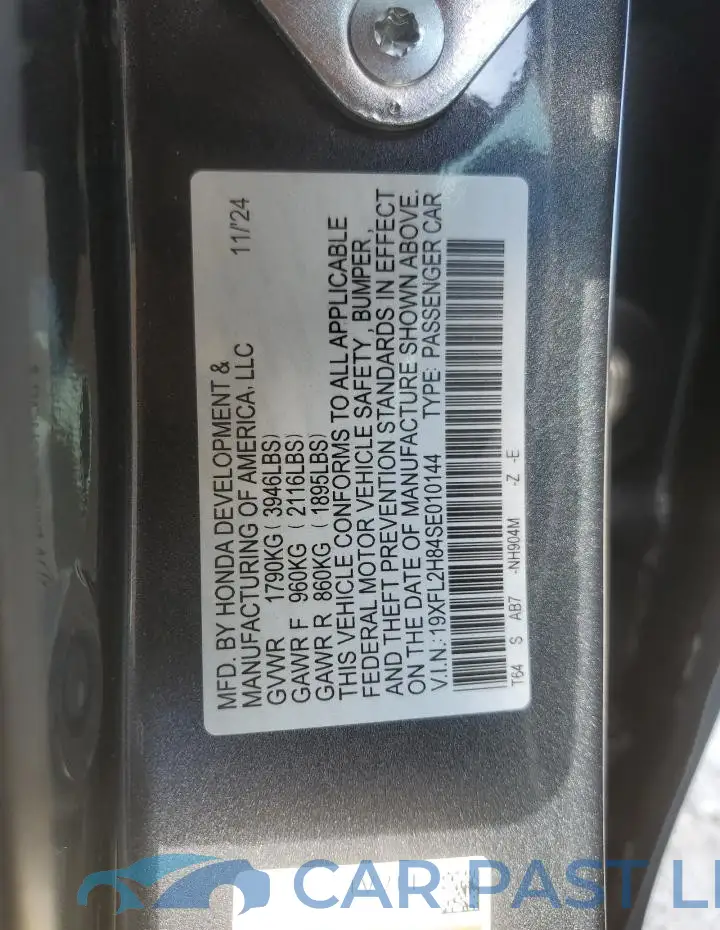 19XFL2H84SE010144# 12