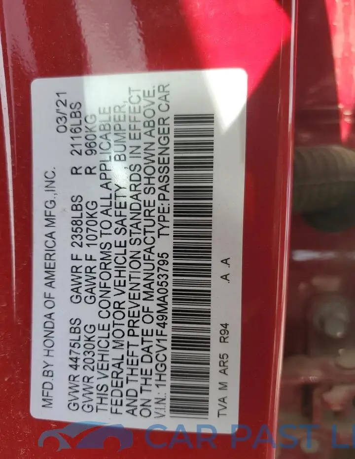 1HGCV1F49MA053795# 13