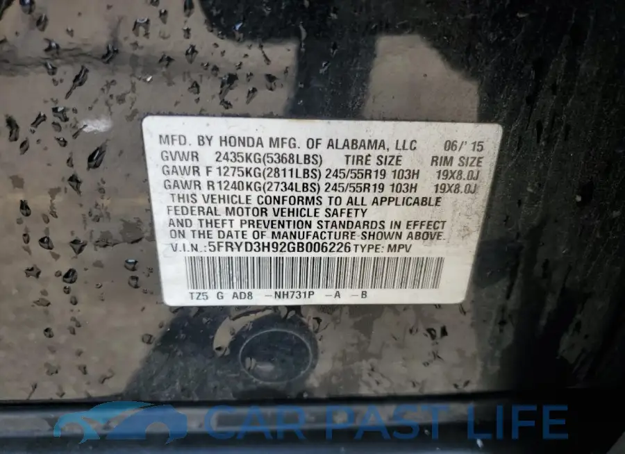 5FRYD3H92GB006226# 13