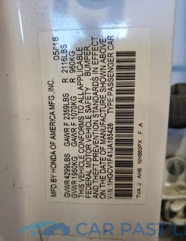 1HGCV1F41JA185428# 12