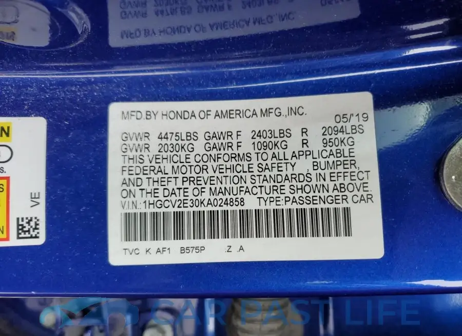 1HGCV2E30KA024858# 12