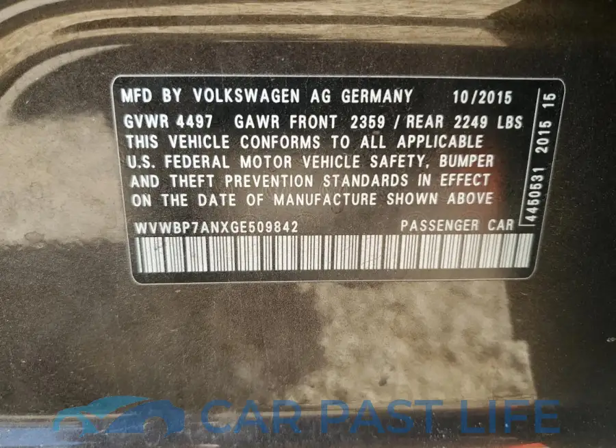 WVWBP7ANXGE509842# 12