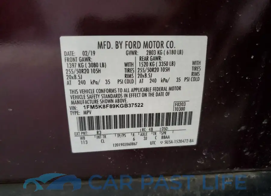 1FM5K8F89KGB37522# 13