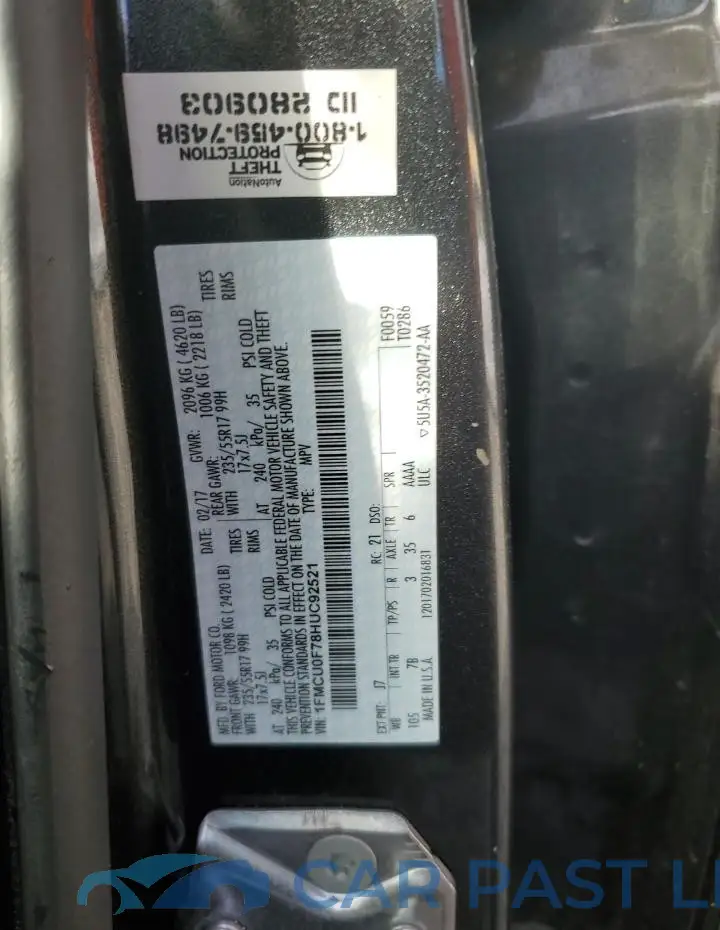 1FMCU0F78HUC92521# 13