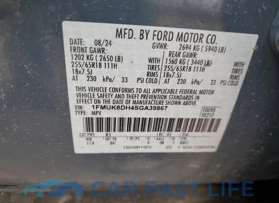 1FMUK8DH4SGA39867# 13