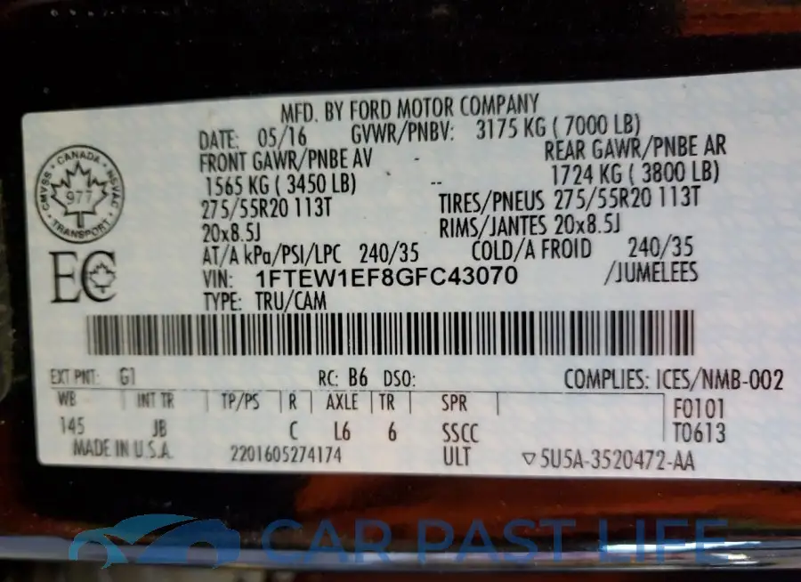1FTEW1EF8GFC43070# 12