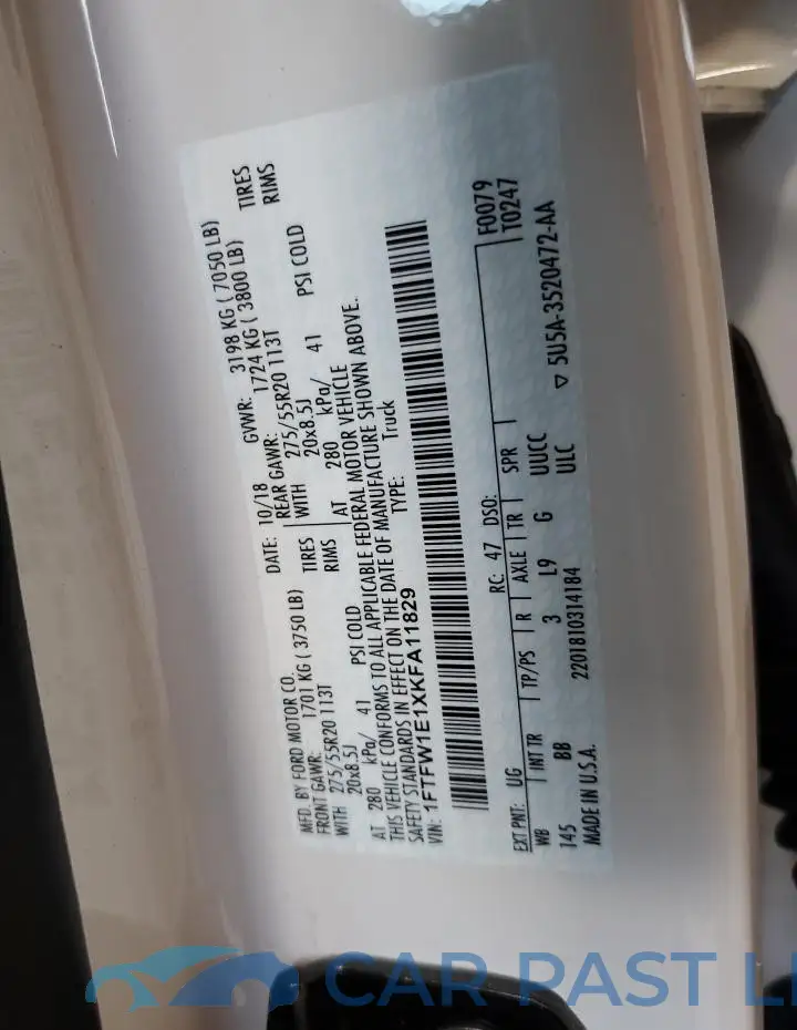 1FTFW1E1XKFA11829# 12