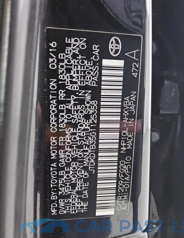 JTDKDTB35G1125358# 12