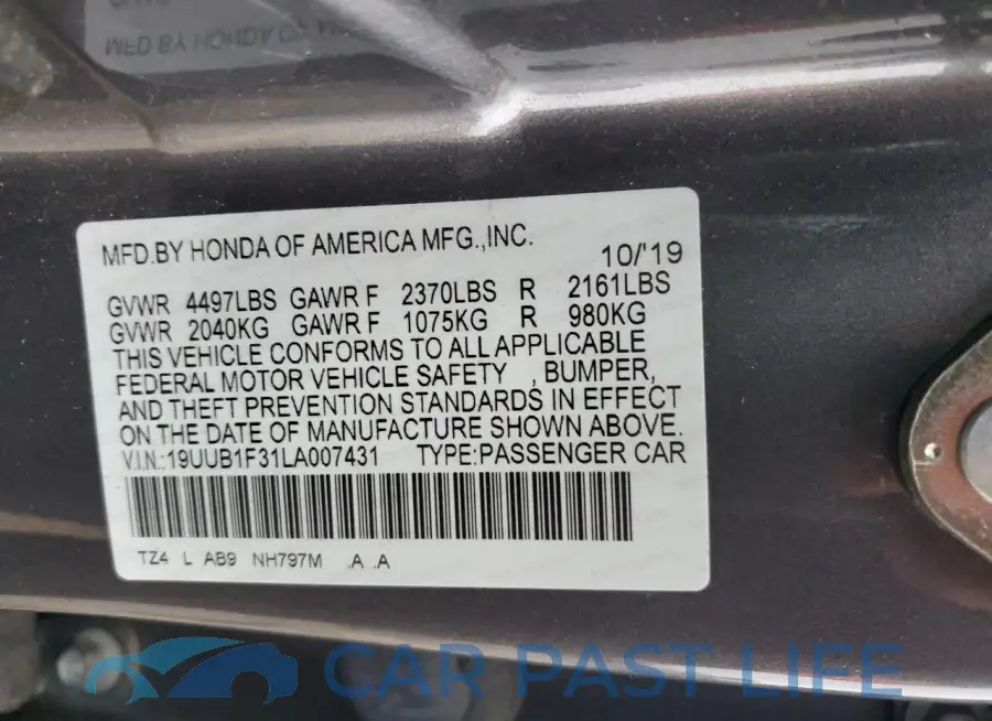 19UUB1F31LA007431# 12