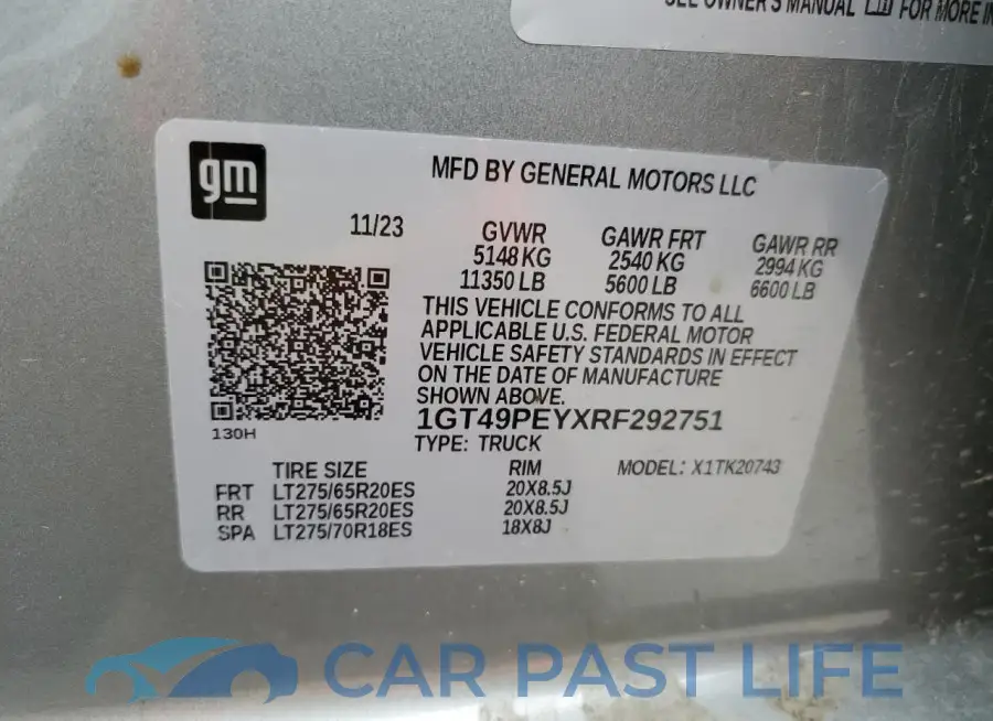 1GT49PEYXRF292751# 12