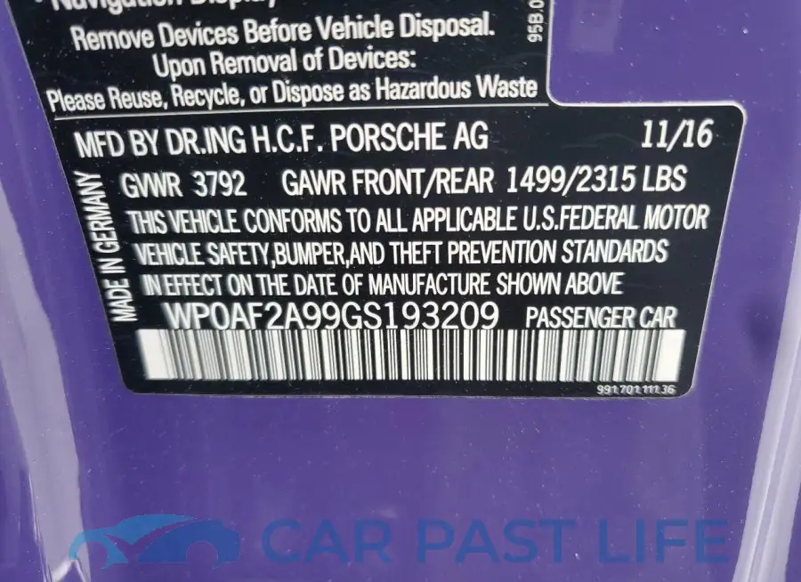 WP0AF2A99GS193209# 12