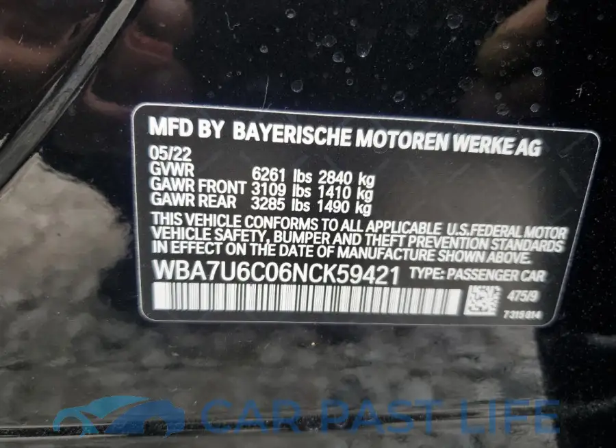 WBA7U6C06NCK59421# 12