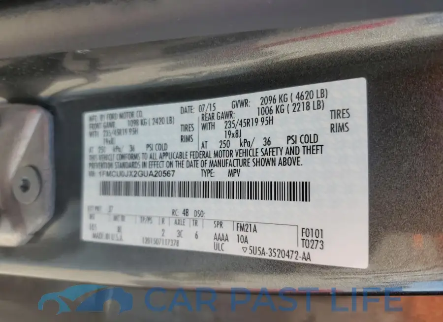 1FMCU0JX2GUA20567# 13