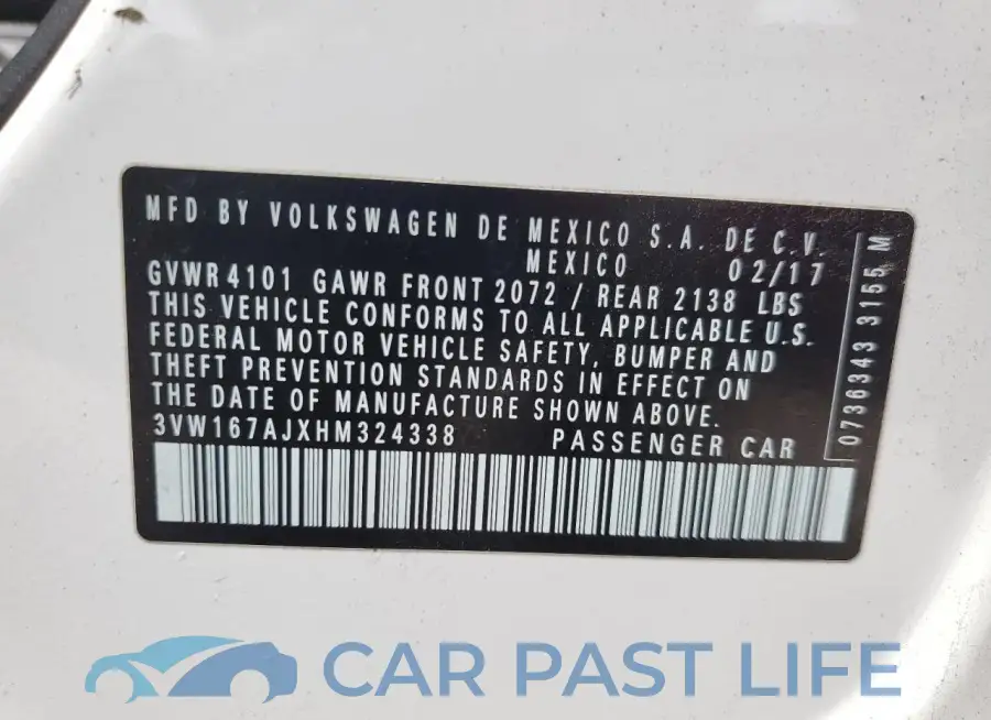 3VW167AJXHM324338# 12