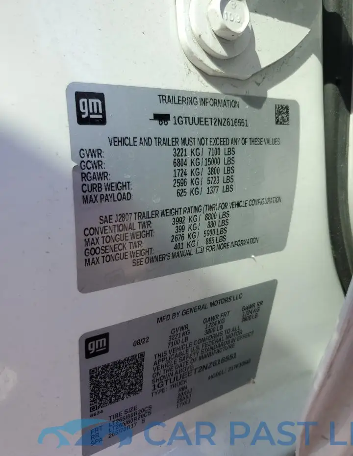1GTUUEET2NZ616551# 12