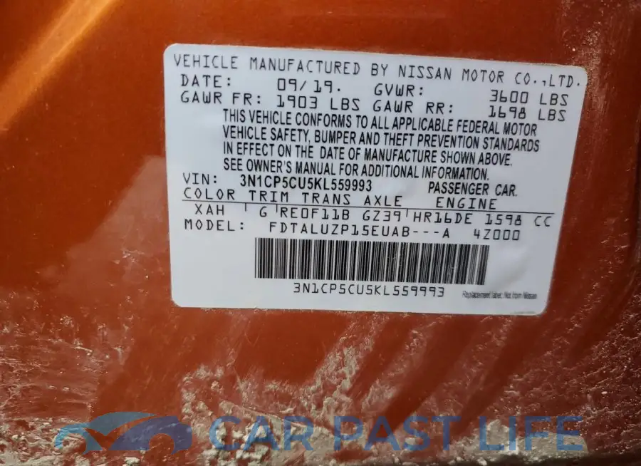 3N1CP5CU5KL559993# 12