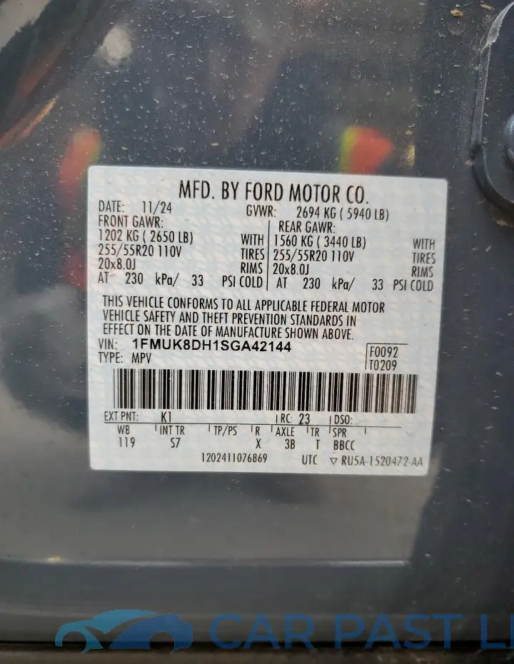 1FMUK8DH1SGA42144# 14