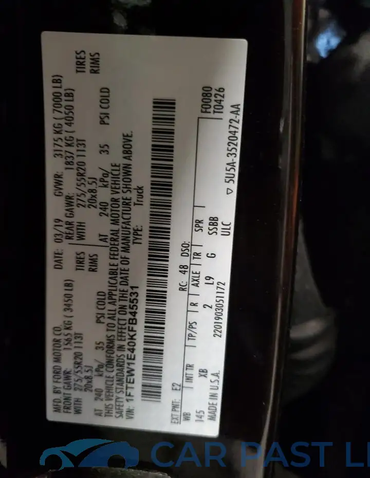 1FTEW1E40KFB45531# 12