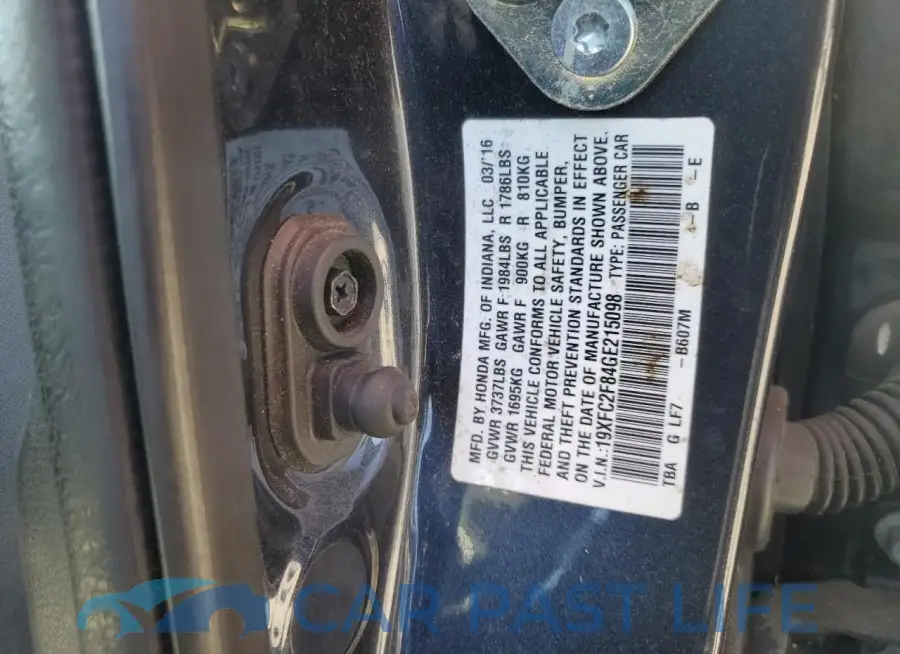 19XFC2F84GE215098# 12