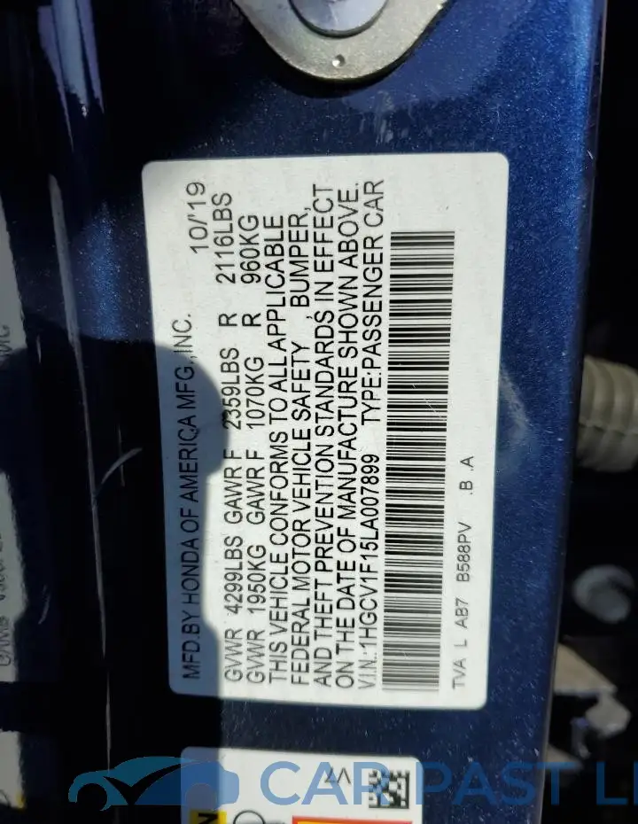 1HGCV1F15LA007899# 12