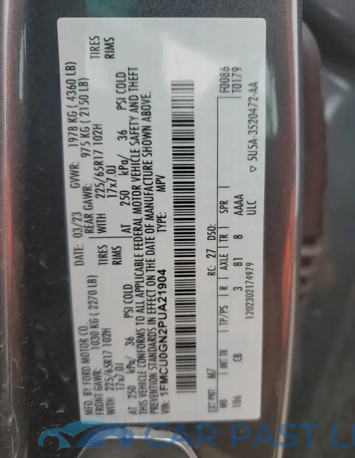 1FMCU0GN2PUA21904# 13