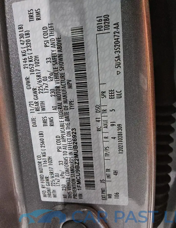 1FMCU9BZ2MUB26923# 13