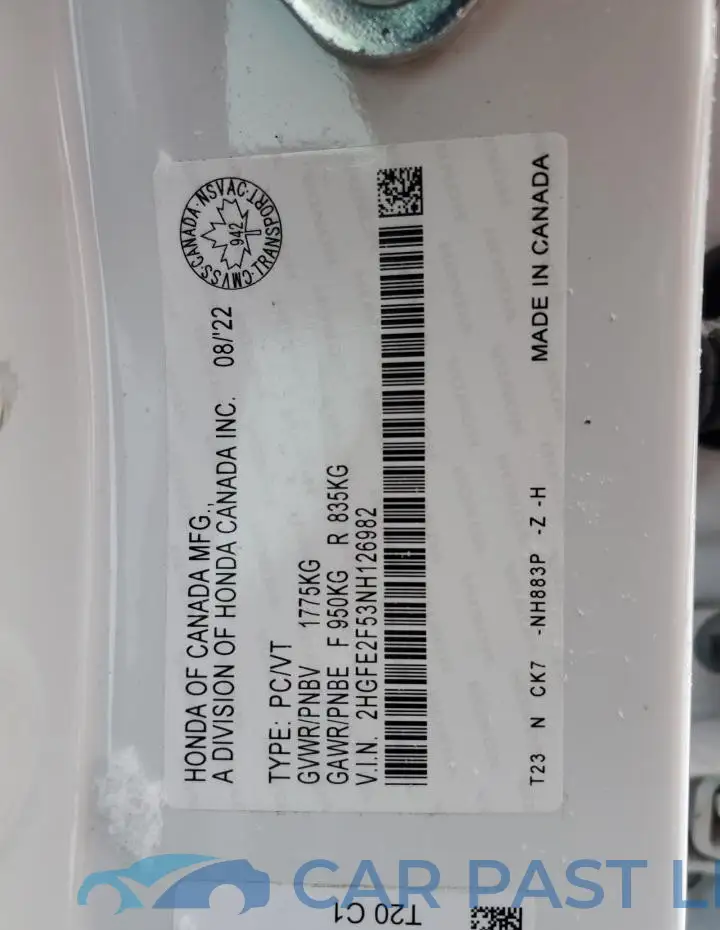 2HGFE2F53NH126982# 13