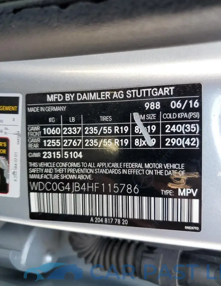 WDC0G4JB4HF115786# 12