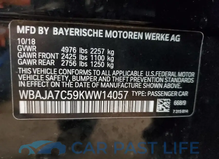 WBAJA7C59KWW14057# 12