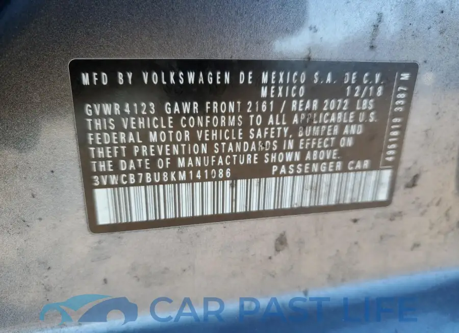 3VWCB7BU8KM141086# 12