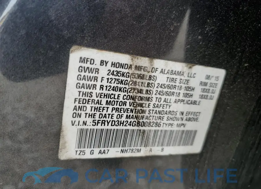 5FRYD3H24GB008286# 12
