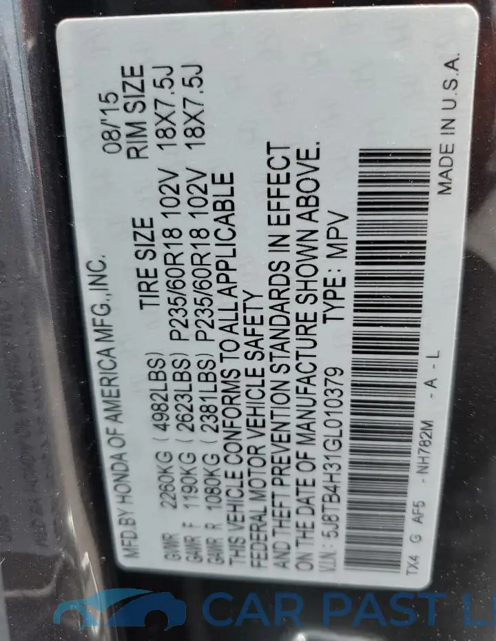 5J8TB4H31GL010379# 13