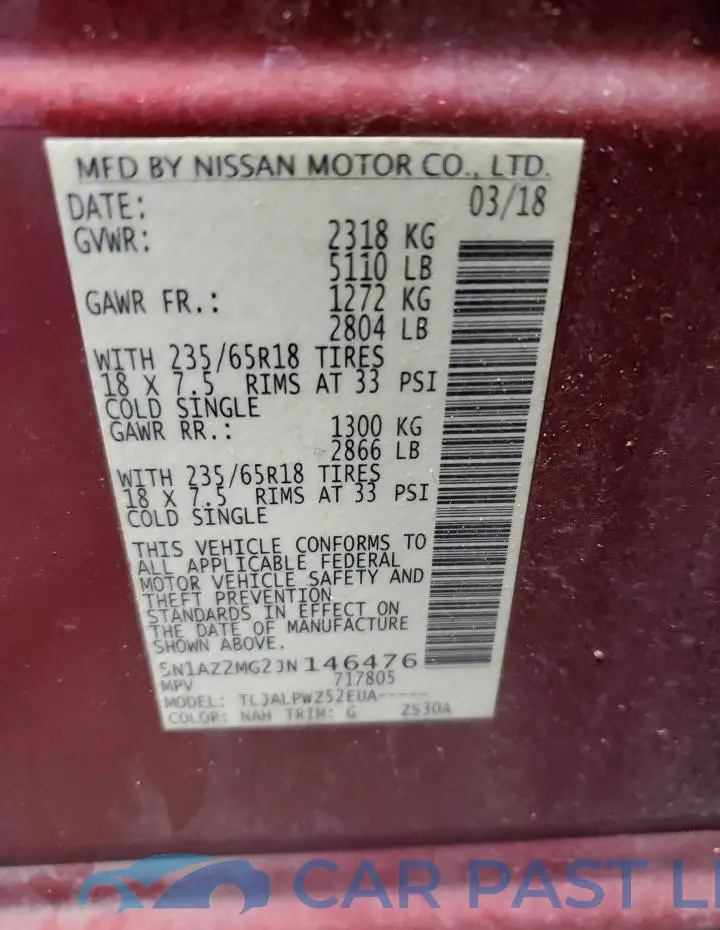 5N1AZ2MG2JN146476# 13