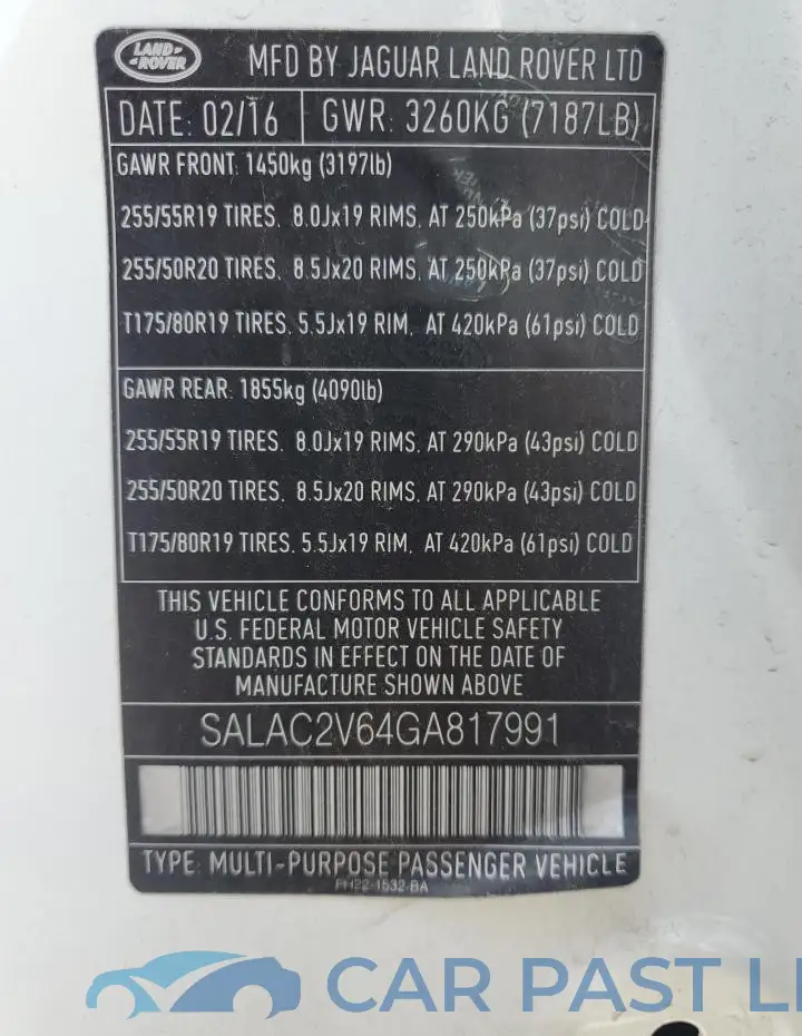 SALAC2V64GA817991# 13