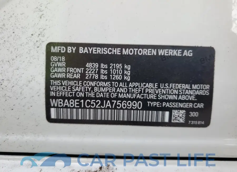 WBA8E1C52JA756990# 12