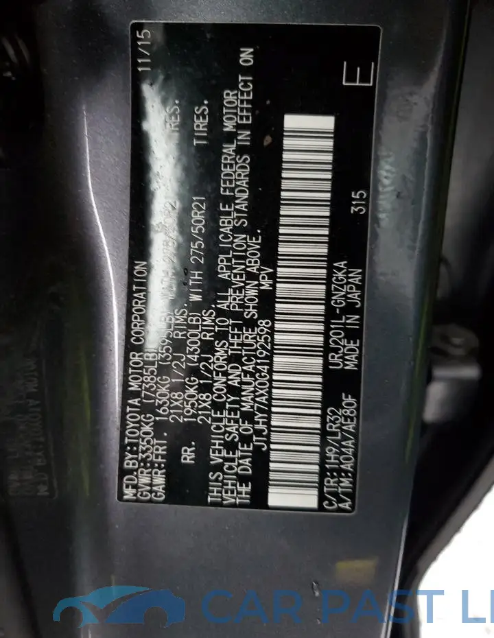 JTJHY7AX0G4192598# 13