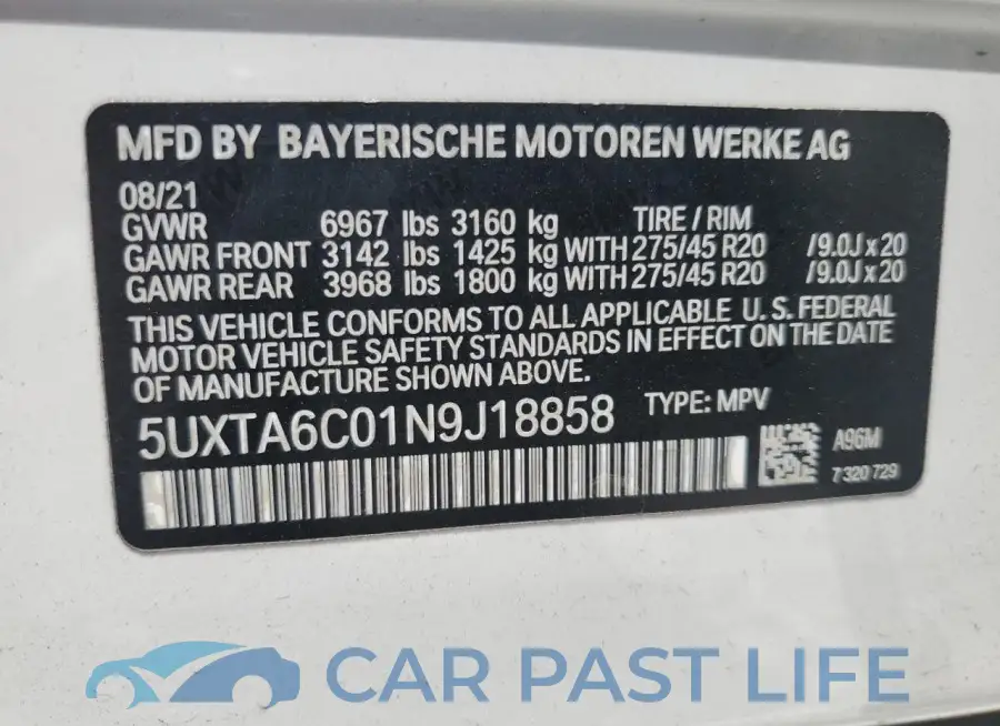5UXTA6C01N9J18858# 12
