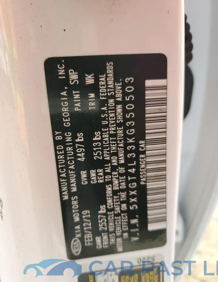 5XXGT4L33KG350503# 12