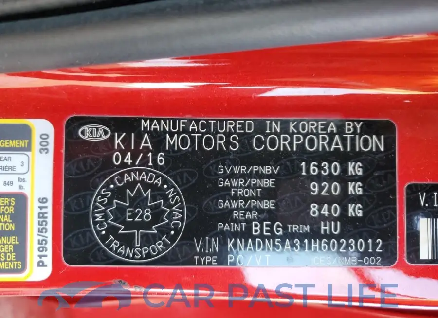 KNADN5A31H6023012# 13