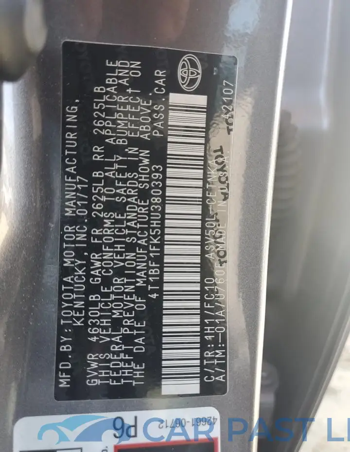 4T1BF1FK5HU380393# 12
