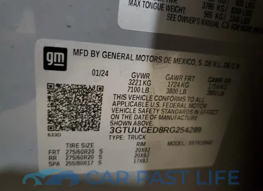 3GTUUCED8RG254289# 12