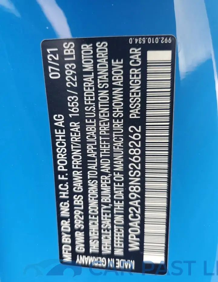 WP0AC2A98NS268262# 12
