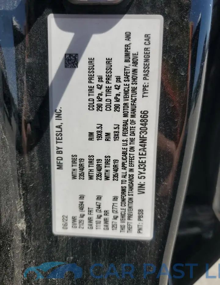 5YJ3E1EA4NF304866# 12