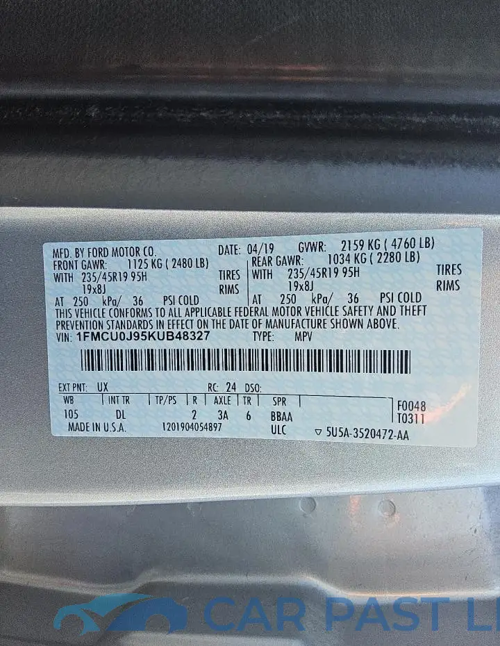 1FMCU0J95KUB48327# 12
