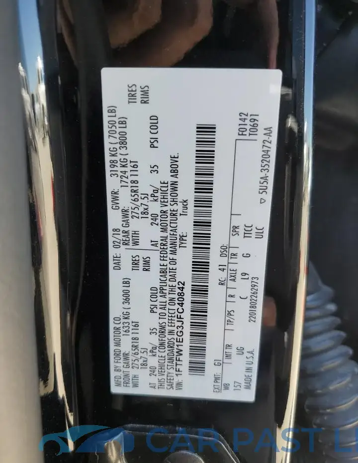 1FTFW1EG3JFC40842# 12