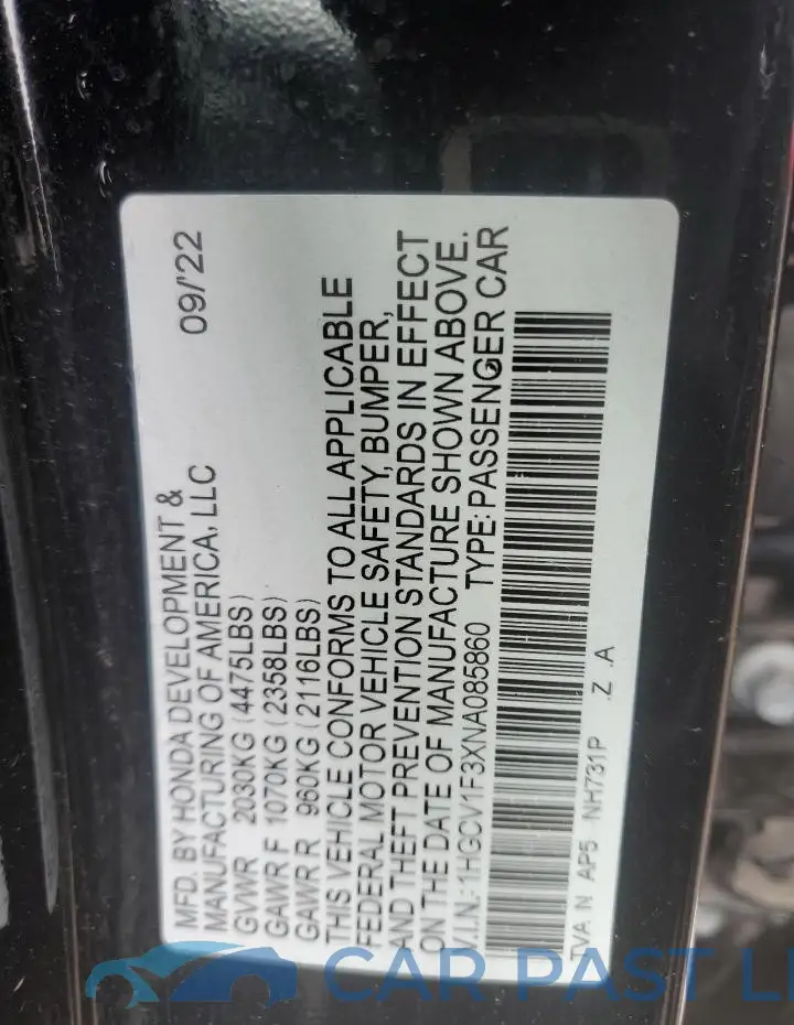 1HGCV1F3XNA085860# 13
